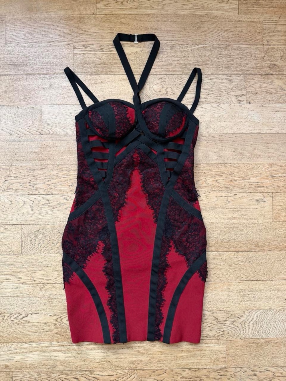 Y2K Dark Feminine Red & Black Lace Corset Bandage Mini Dress